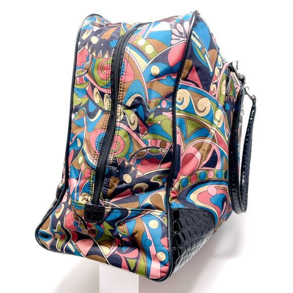 Kathy Van Zeeland Weekender Bag Pink Duffle Floral Flowers Groovy Sixties Hippie - Picture 3 of 9